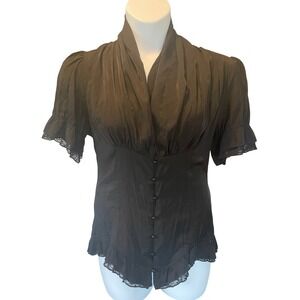 Scarlett Darkness Womens Goth Victorian Steampunk Corset Back Ruffle Top Size XL